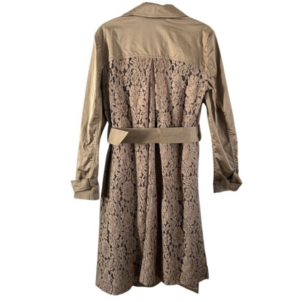 INC International Concept Lace Back Belted Khaki Trench Coat Jacket Medium